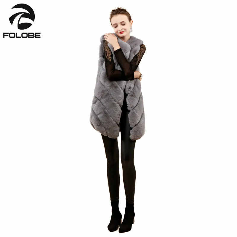 

FOLOBE Faux Fur Coat For Women Winter Fur Coat Jackets Faux Fur Vest Waistcoat Front Open Sleeveless Ladies Long Coats Gray