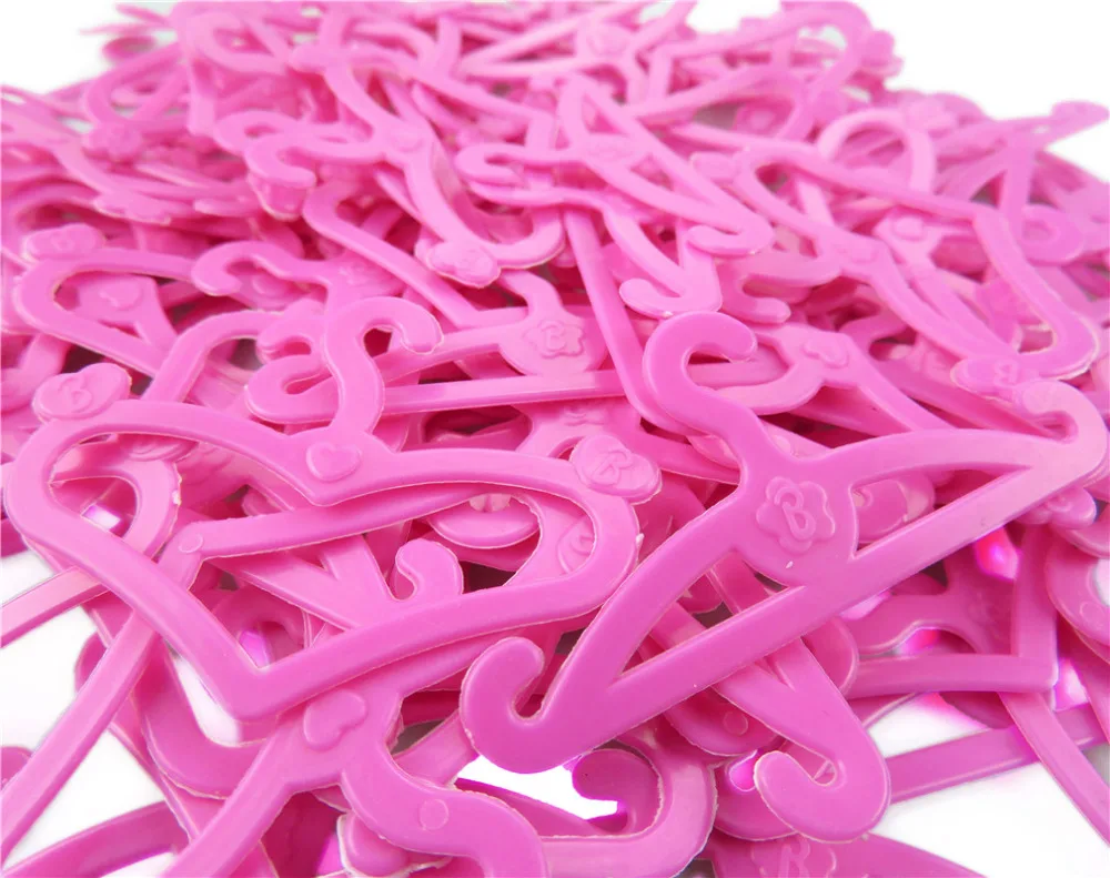 20 Pcs/Lot Cute Doll Accessories Pink Mix Plastic Hangers Doll Clothes Pretend Play House Girl Toys Gift for Barbie Accessories