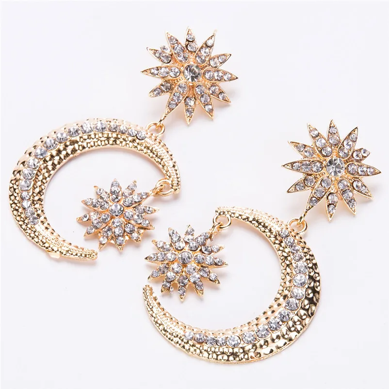 Trending Jewelry 2026 New Gold Color Moon Statement Stud Earring For Woman Fashion Crysatl Big Earrings Female Accessories SALES