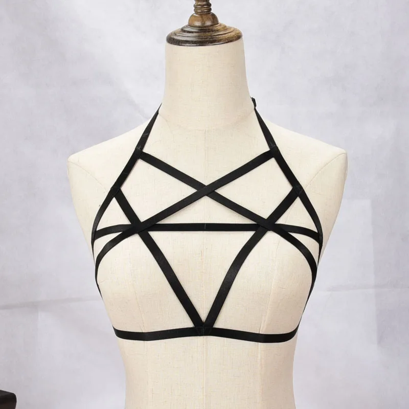 

JLX.HARNESS Gothic Body Hharness Bondage body cage Bra Black Halter Elastic Tops Bra Harajuku Fetish Erotic Bra Sexy lingerie