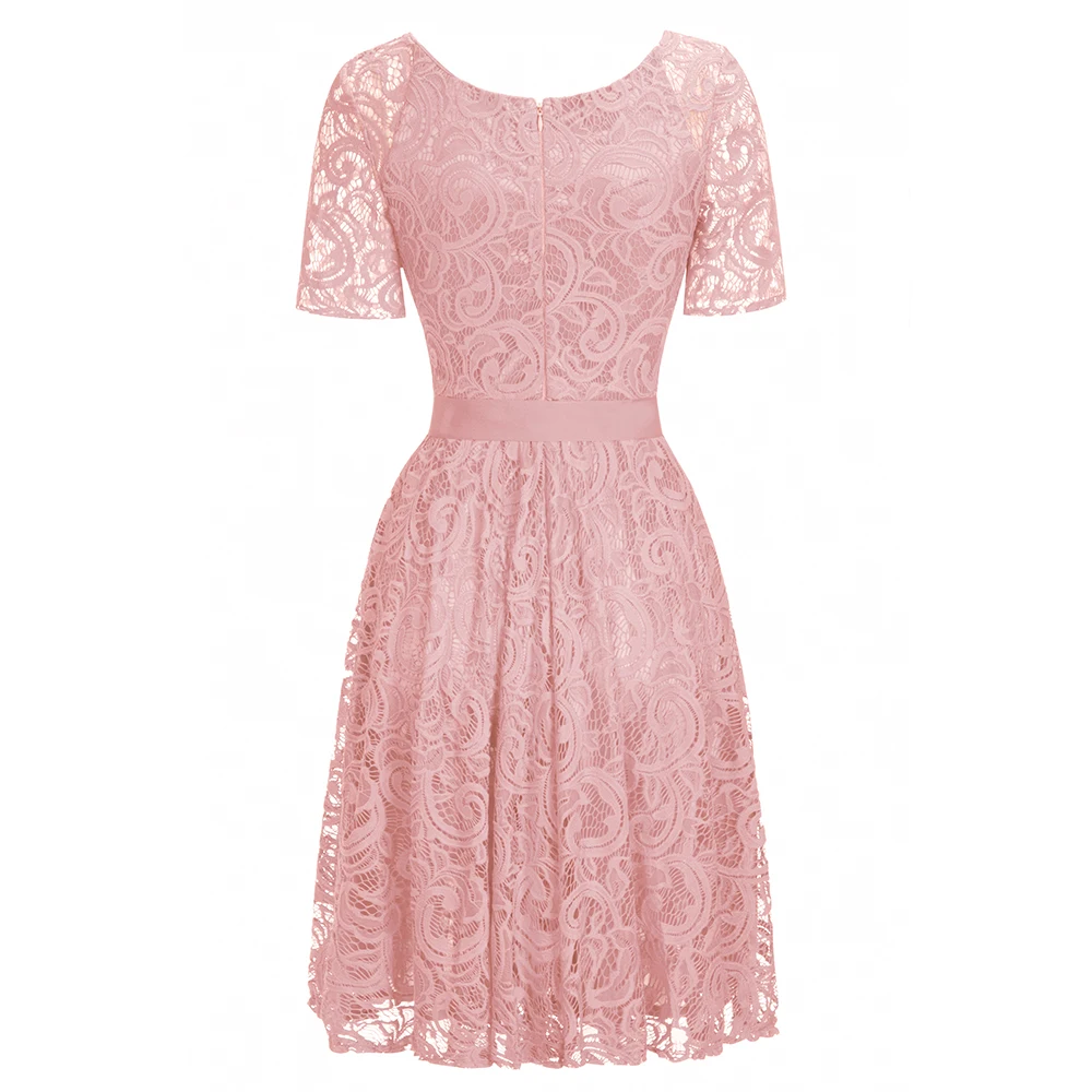 SALE FINAL CLEAR OUT 2021 Sexy Pink Lace Short Robe Cocktail Dresses V Neck Short Sleeve Party Gown In Stock