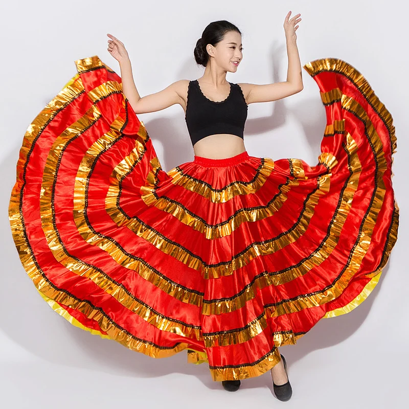 Women Ballroom Flamenco Dance Skirt Red Spanish Costume Bullfight Festival Dancer Gypsy Skirts Ladies Stage Show Wear DN3051