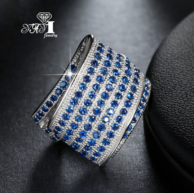 YaYI Jewelry Top Quality Blue Gemstones Sapphire Cubic Zirconia Silver Color Engagement Wedding Party Rings Gifts