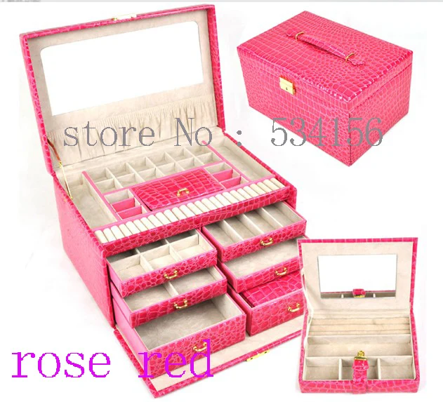 

watch box earrings necklace pendant jewelry organizer jewelry display shelf packing rose red gift box leather jewelry box