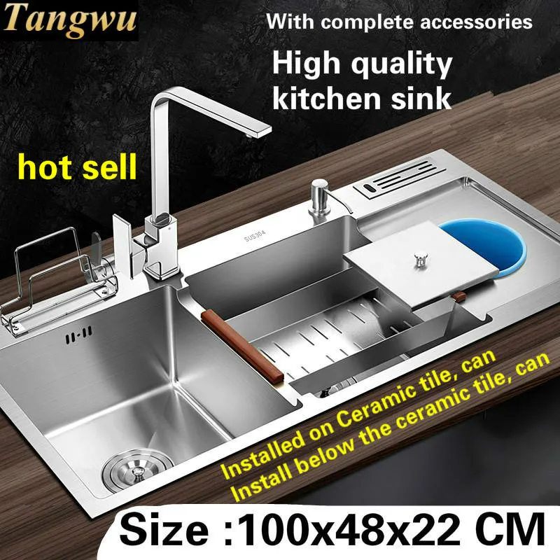 Tangwu High quality food grade 304 stainless steel kitchen sink thickness 4 MM larger double groove 1000x480x220 MM