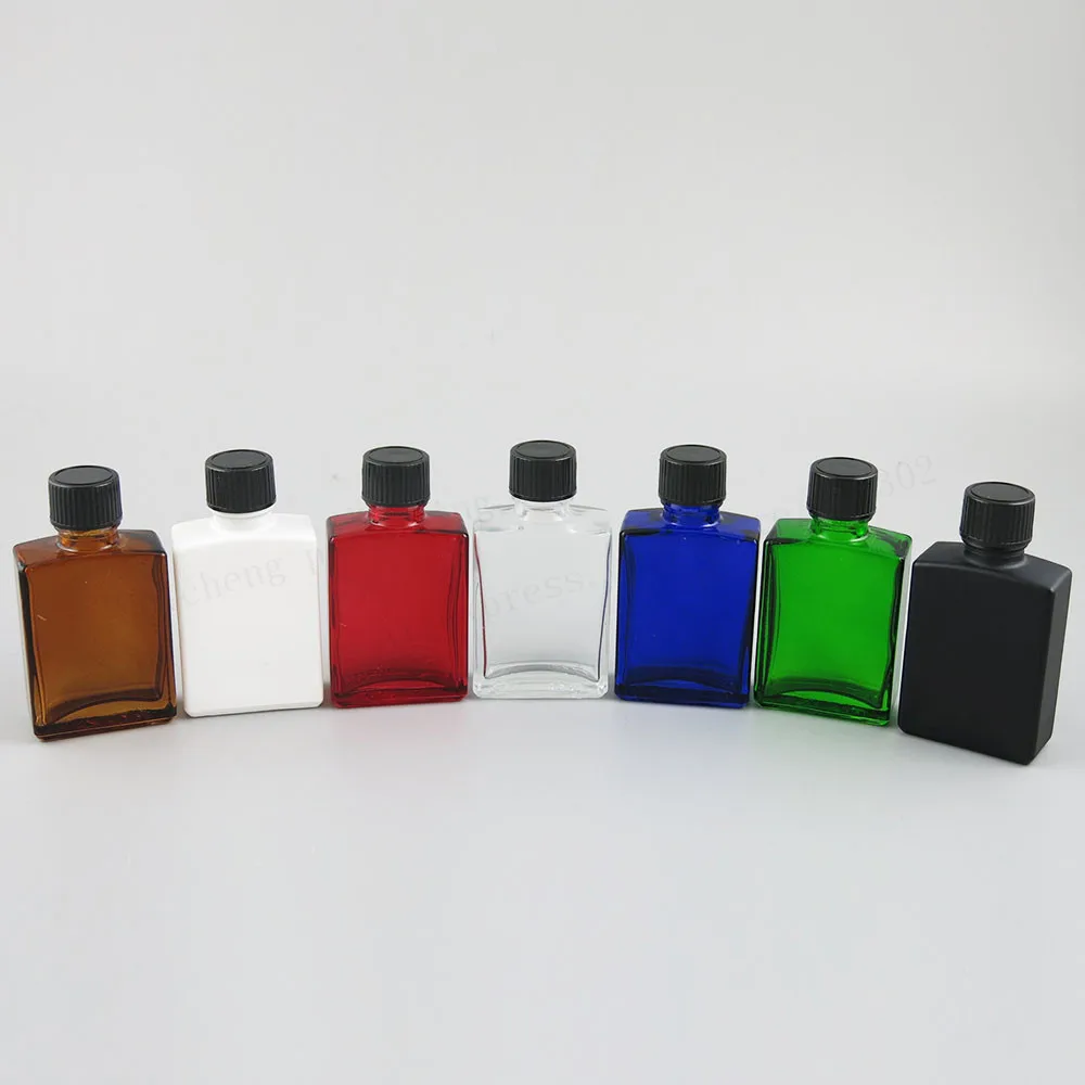 

200 X 30ml Refillable Black White Clear Blue Glass Bottle With Black Polyseal (Cone)Lined Closures 1oz White Cosmetic Containers