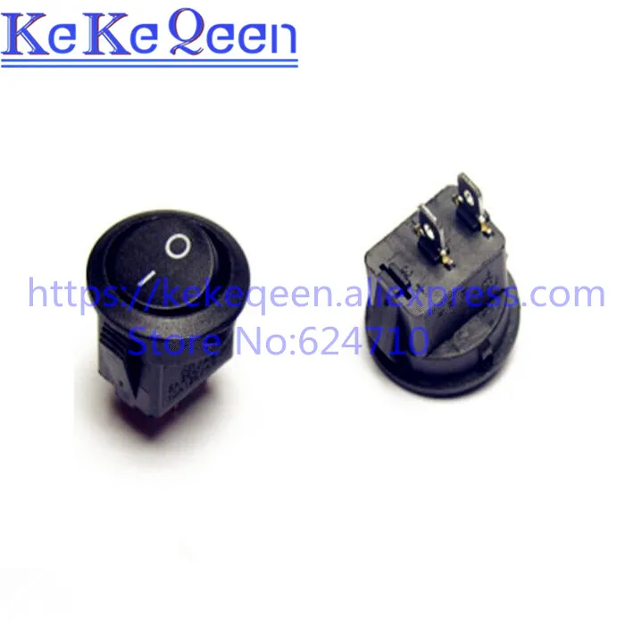 10PCS/LOT 16mm 2 PINS 2 Position ON-OFF SPST Round Rocker Switch 3A/250V 6A/125V AC Black