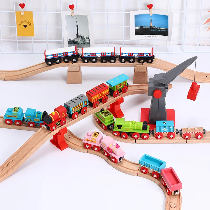 

Wooden Train With 2 Sections Of Track Can Be Connected To Wooden Train Track Toy Children's Puzzle Hand Push Delicate Toy Car