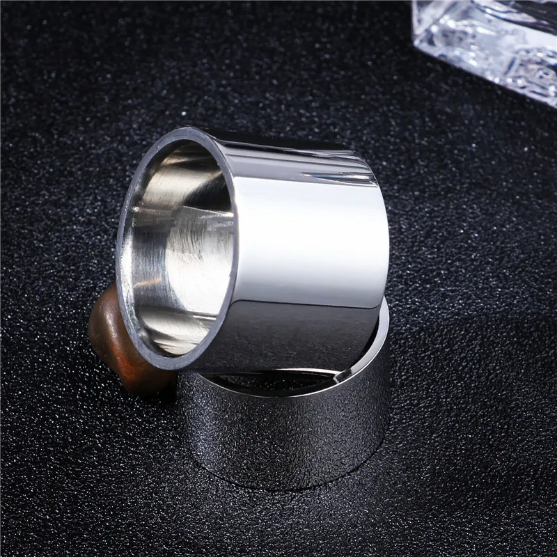 Mirror Light Polish 18MM Wider Titanium Ring for Men Silver color Punk Rock