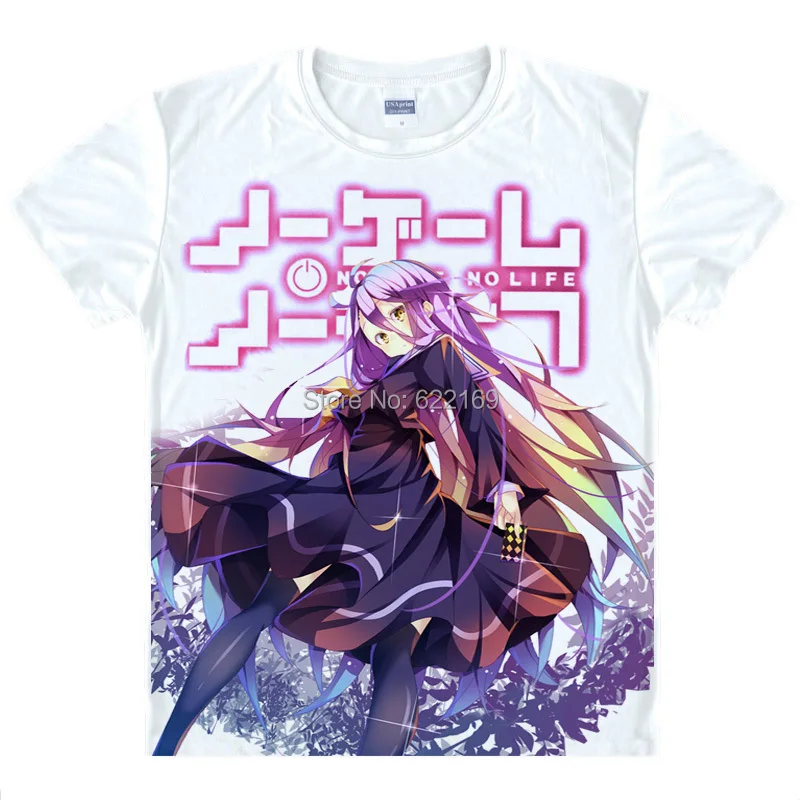 2015 Men's Unique Anime T-shirt 3d Print No Game No Life NGNL Sora Shiro Short Sleeve Casual Cosplay T Shirt Camisetas Masculina