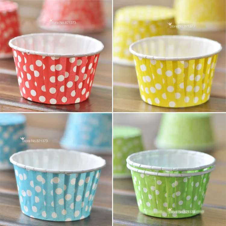 Free Shipping red blue yellow green cupcake baking cases liners assorted colored cake cups dot polka dots party wedding birthday