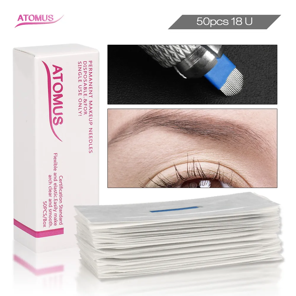 50pcs 18U Shape Permanent Make Up Needle Tebore Agujas Shading Laminas Para Tebori Microblading Laminas