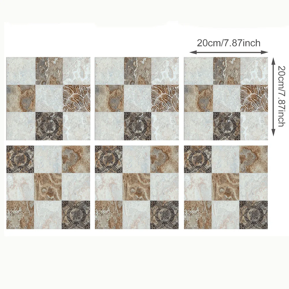 20*20cm*6pcs Europe Retro Marble Pattern Tile Floor Wall Sticker Kitchen Bathroom Tiles Waterproof Poster Vinyl Wall Decals