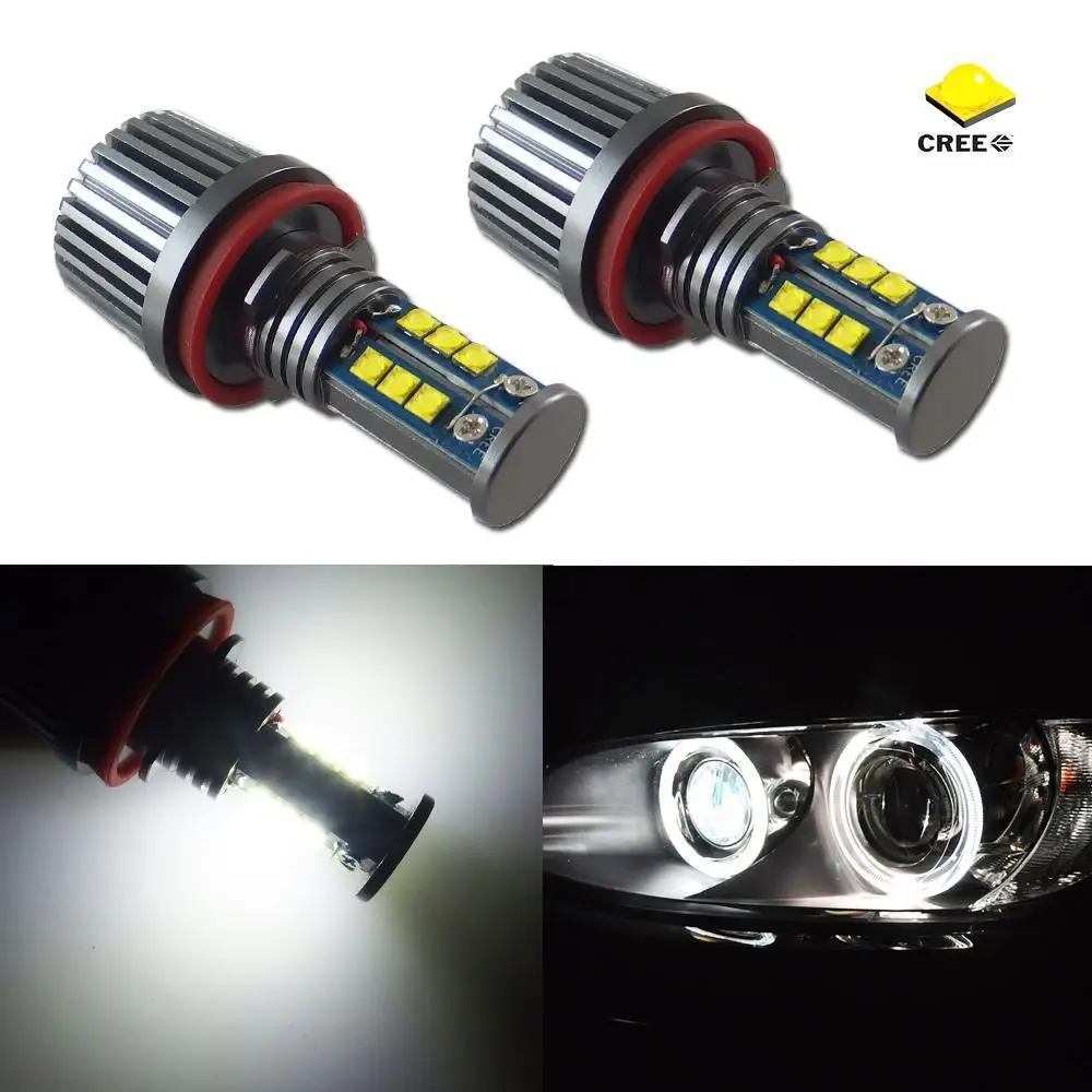 

2x No Error White H8 120W 12-CREE CHIPS LED Angel Eye Ring Marker Light Bulbs For BMW 1 3 5 X Series