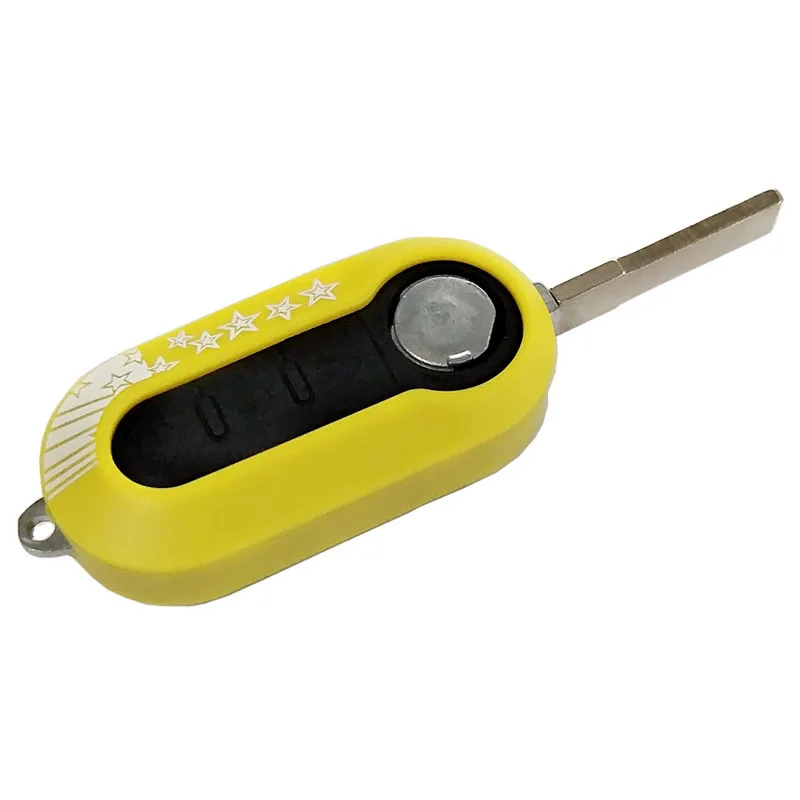 PREISEI Yellow Car Key For Fiat 500 Remote Flip Key Replace Fob Case