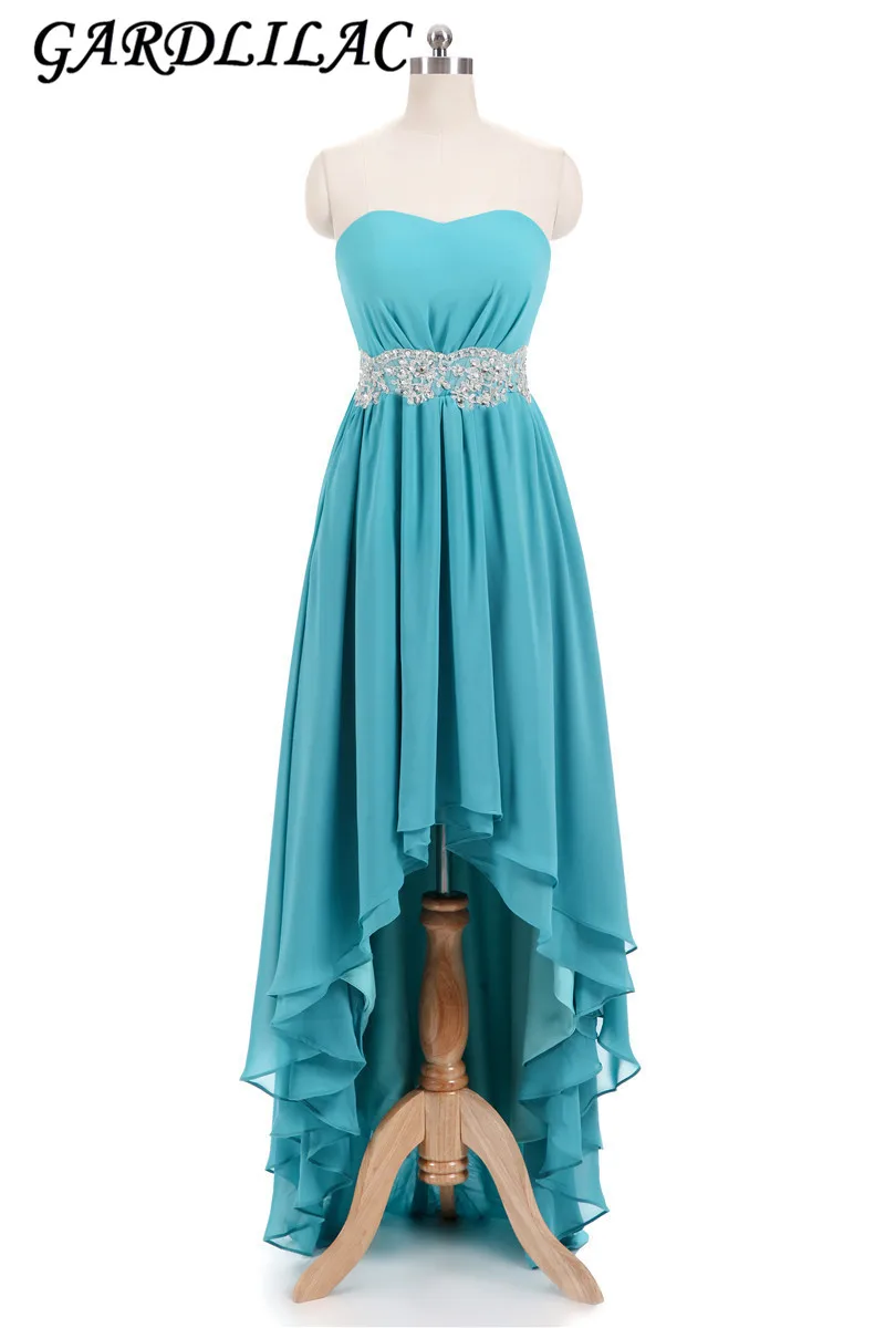 Gardlilac Chiffon Green Hi-low Bridesmaid Dress with applique Beading Sweetheart Wedding Party Dress Robe De Soiree