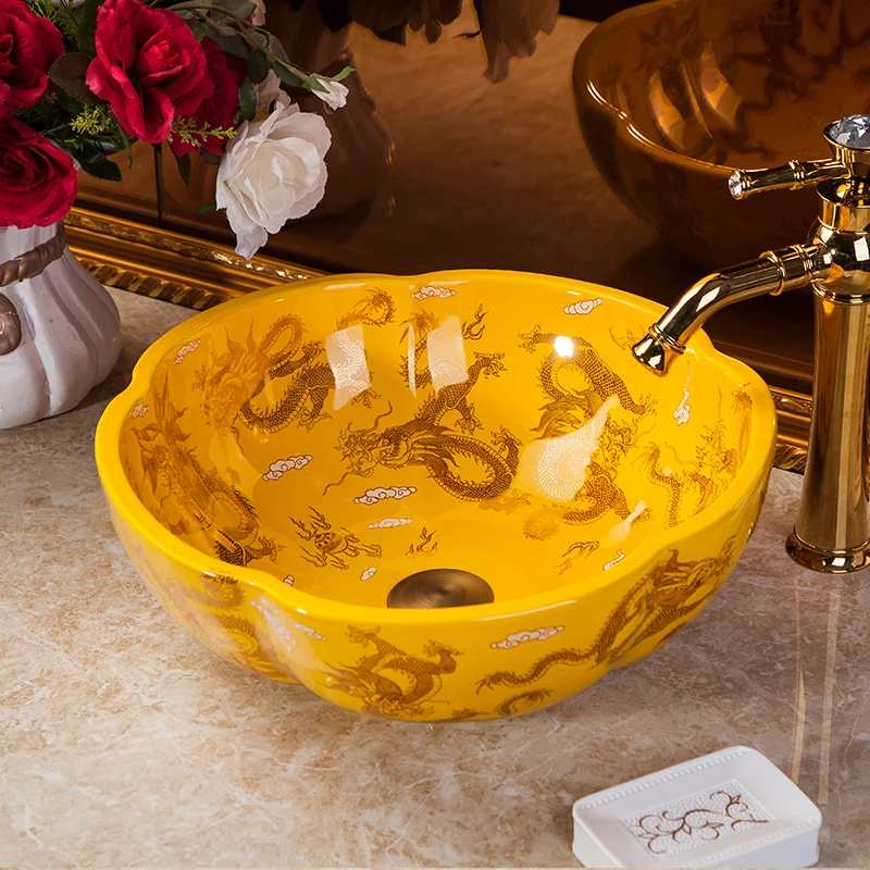 

Art Procelain Chinese Europe Vintage Style Art wash basin Ceramic Counter Top Wash Basin Bathroom Sinks wash basin top