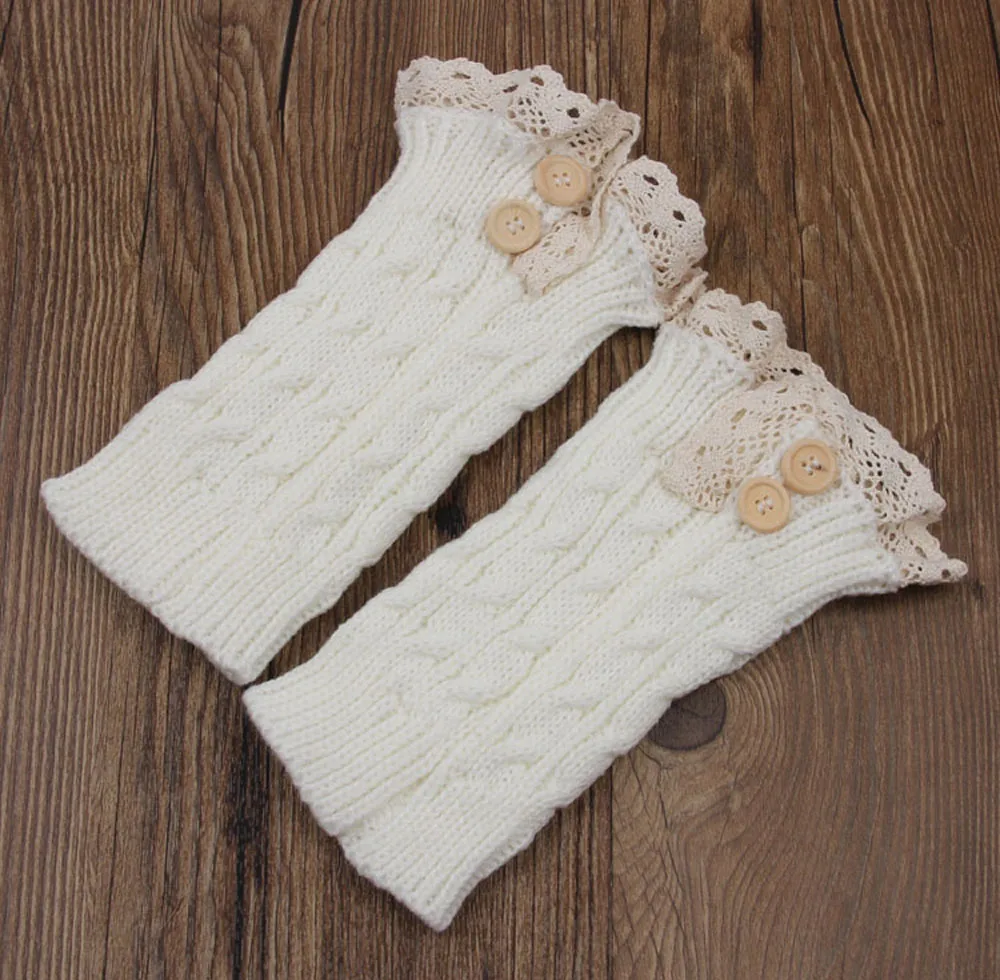 Fashion Double Button Cable Knitted Boot Cuff Short Leg Warmer  Womens Boot Socks Knitted Lace Trim Fashion Boots Accessories