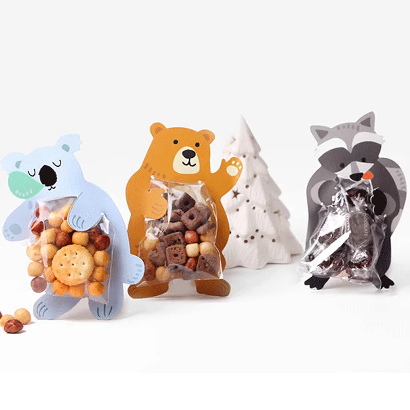 

10 Set Candy Bags Plastic Kids Birthday Party Fun Creativity Cartoon Animal Gift Bag Baby Chocolate Cookies Paper Packaging Bag