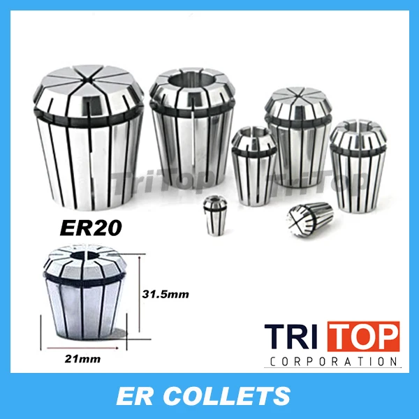 

Набор цанг ER20, комплект из 15 пружинных втулок 0,02 мм для фрезерного станка с ЧПУ, для гравировального станка