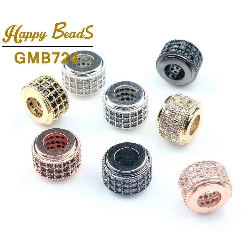3pcs/lot Fashion Basic CZ Beads Metal Brass Micro Pave Crystal Zircon Round Tube Space Bead for Jewelry DIY Bracelet Making