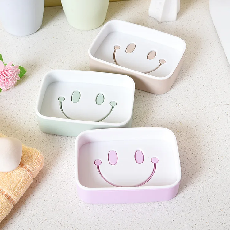 hot sell 200pcs/lot Cartoon Smiley Double Layer Soap Box Leakage Soap Stand Toilet Storage Holder