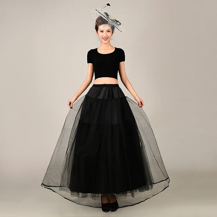 JaneVini Marriage Accessories Black 3-Layer Tulle Underskirt For Wedding Dress Long Petticoat A Line Underskirt Bustle Petticots