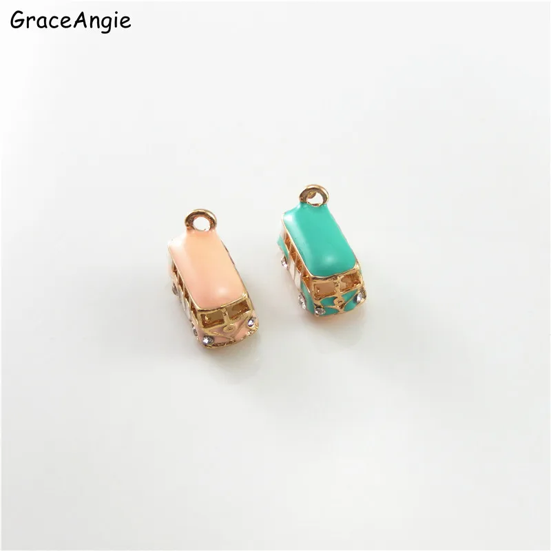 GraceAngie 2PCS School Bus Style Enamel Charm Bracelet Necklace Pendant Women Girl DIY Crafts Handmade Jewelry Findings