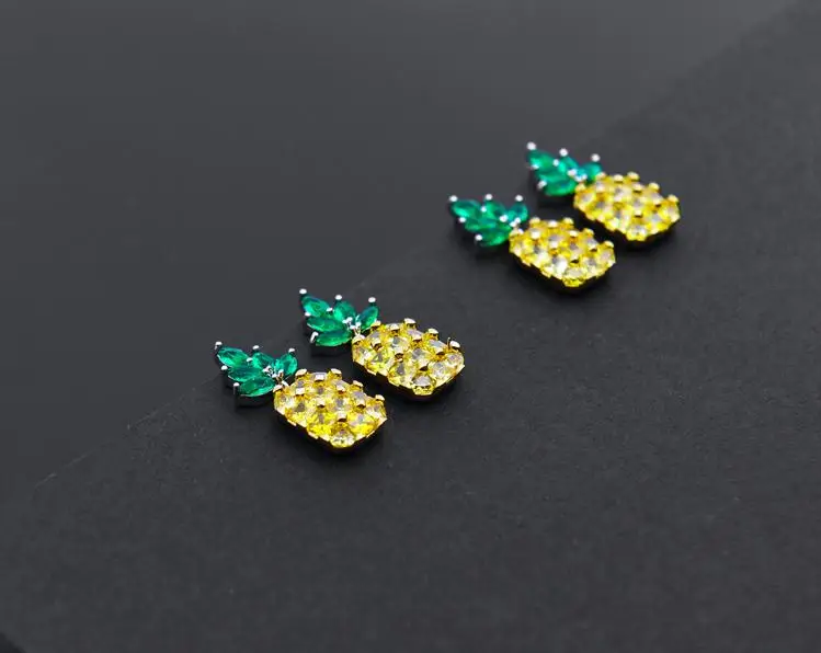 Elegante Ananas Obst Glänzende CZ Zirkon 925 Silber Nadel Weibliche Ohrstecker Großhandel Schmuck Frauen Valentinstag Geschenke – Detail 10