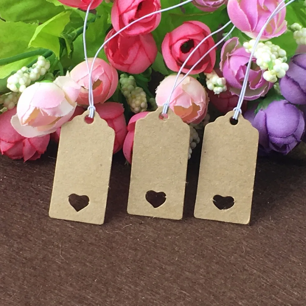 200pcs/lot tags 4x2cm+200pcs string Brown White lace Love rectangle Favour Lolly Heart Hollow Wedding Party Gift Bag Name Label