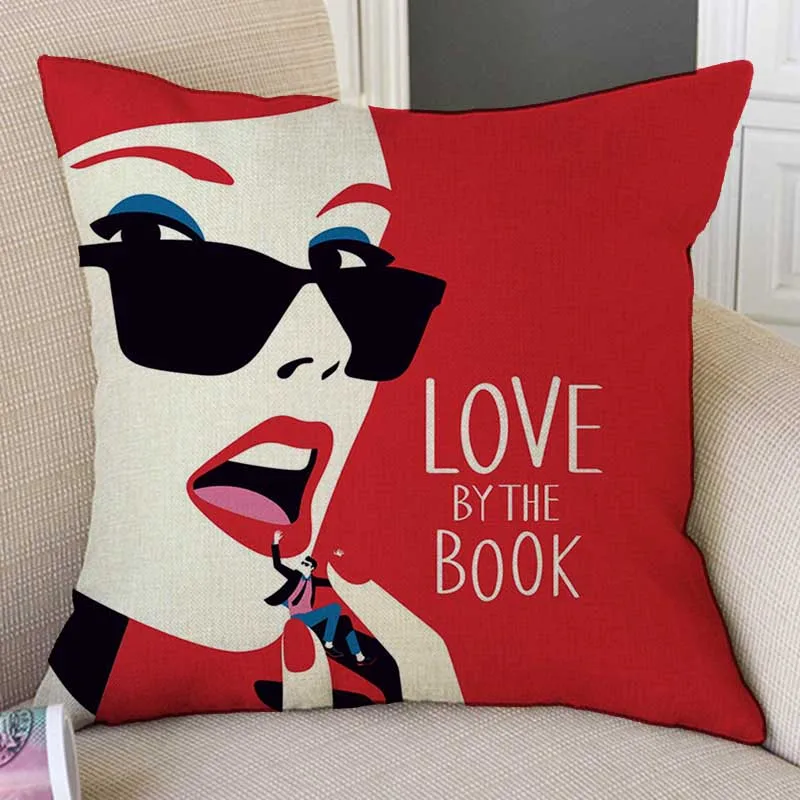 Modern Strips Art Red Fashion Lady Girl Abstract Art Home Decorative Sofa Throw Pillow Case Red Impressionism Cushion Cover Case