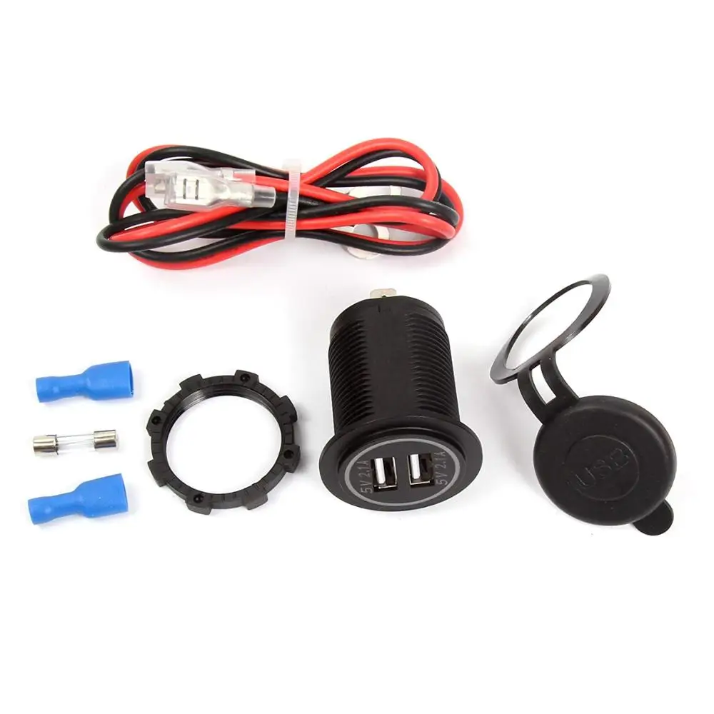 Dual USB Charger Socket Power Outlet 2.1A & 2.1A（4.2A） for Car Boat Marine RV Mobile with Wire Fuse DIY Kit Blue LED