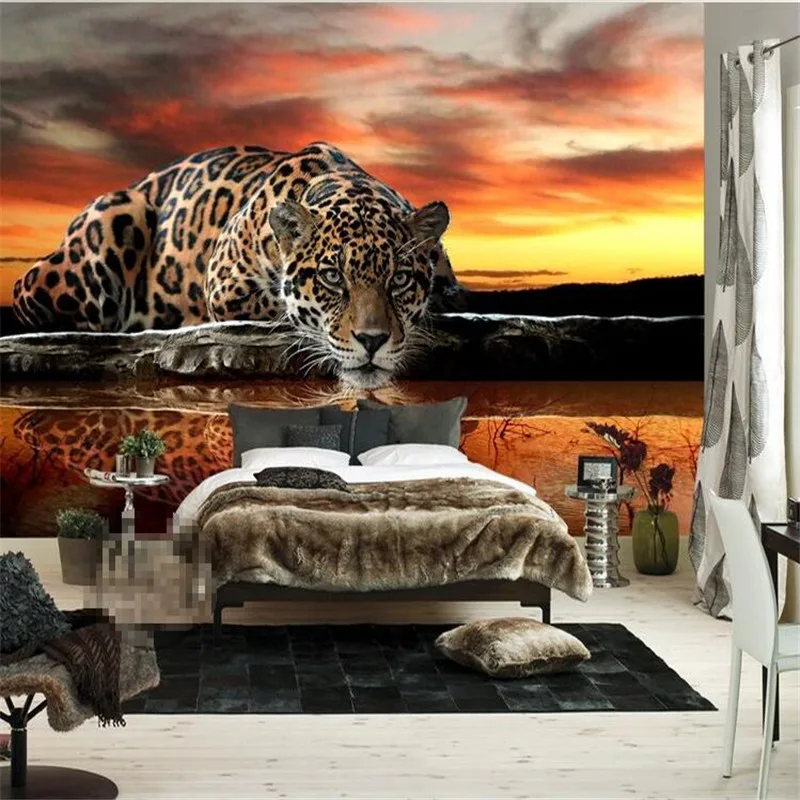 beibehang photo wallpaper High quality Tiger leopard silk wall covering elephants living room sofa bedroom TV wallpaper mural