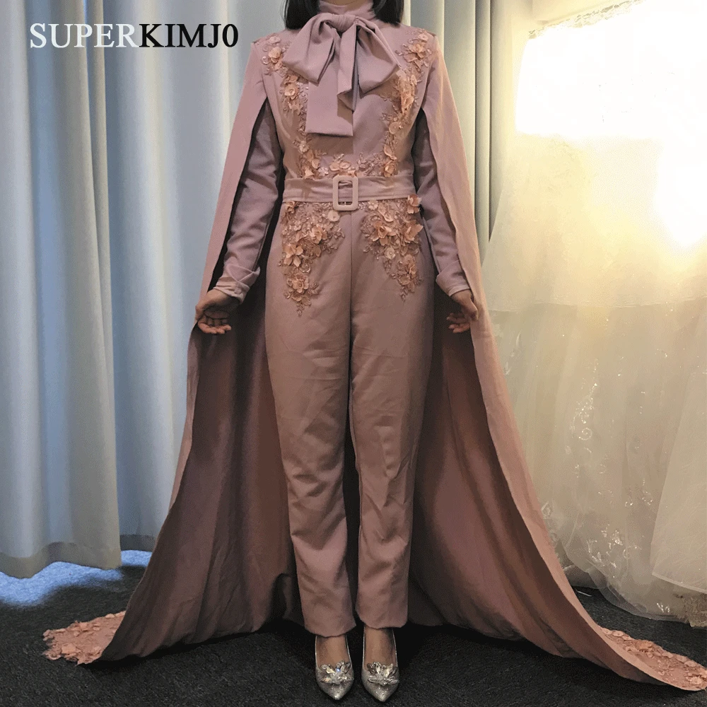 SuperKimJo-monos con apliques de encaje para mujer, traje musulmán Rosa polvoriento, pantalones para fiesta nocturna, Elegantes, 2022, 2023