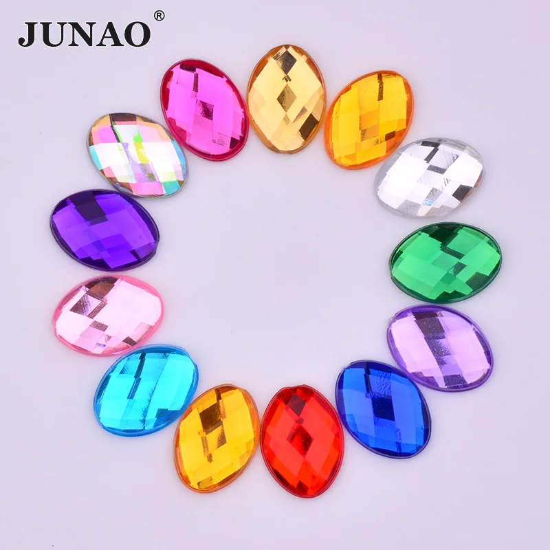 JUNAO 100pcs 18*25mm Mix Color Big Oval Rhinestones Flatback Acrylic Gems Clear AB Crystals Stones Glue On Scrapbook Beads