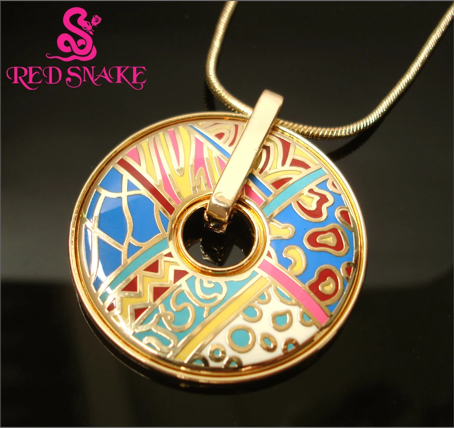 RED SNAKE Fashion 2016 Newest Style Rose Gold-color Circular Design Various Texture Patterns Enamel Pendant Necklace