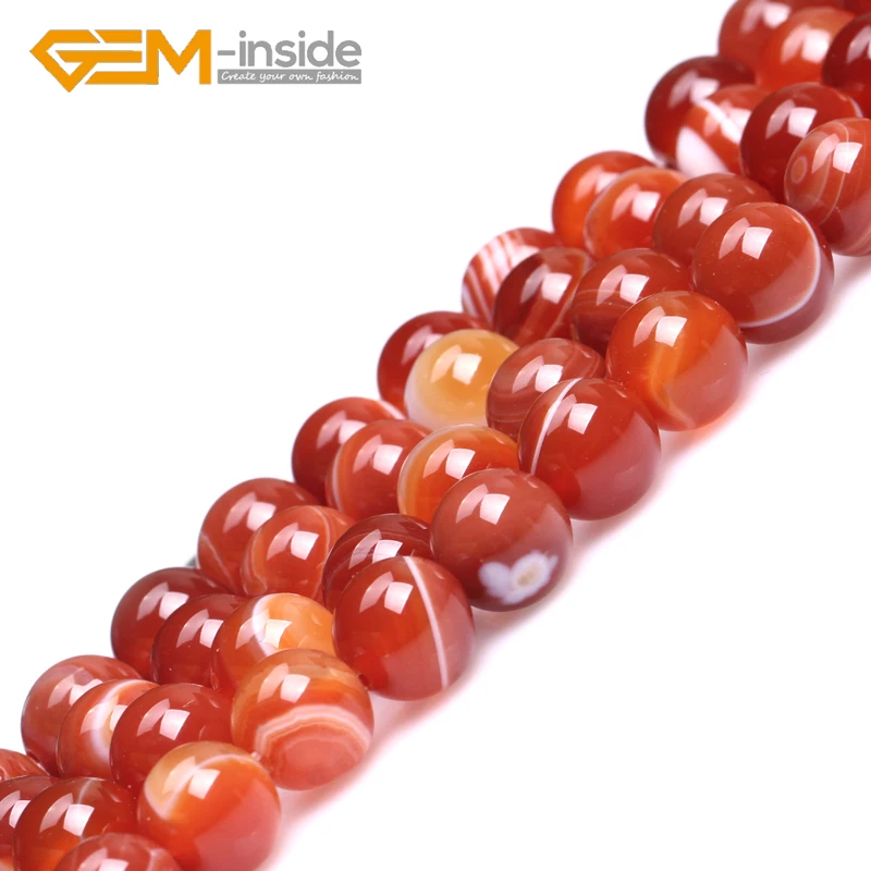 4/6/8/10/12/14mm Natural Red Stripe Sardonyx Agates Onyx Round Loose Beads For Jewelry Making Strand 15 Inches Wholesale