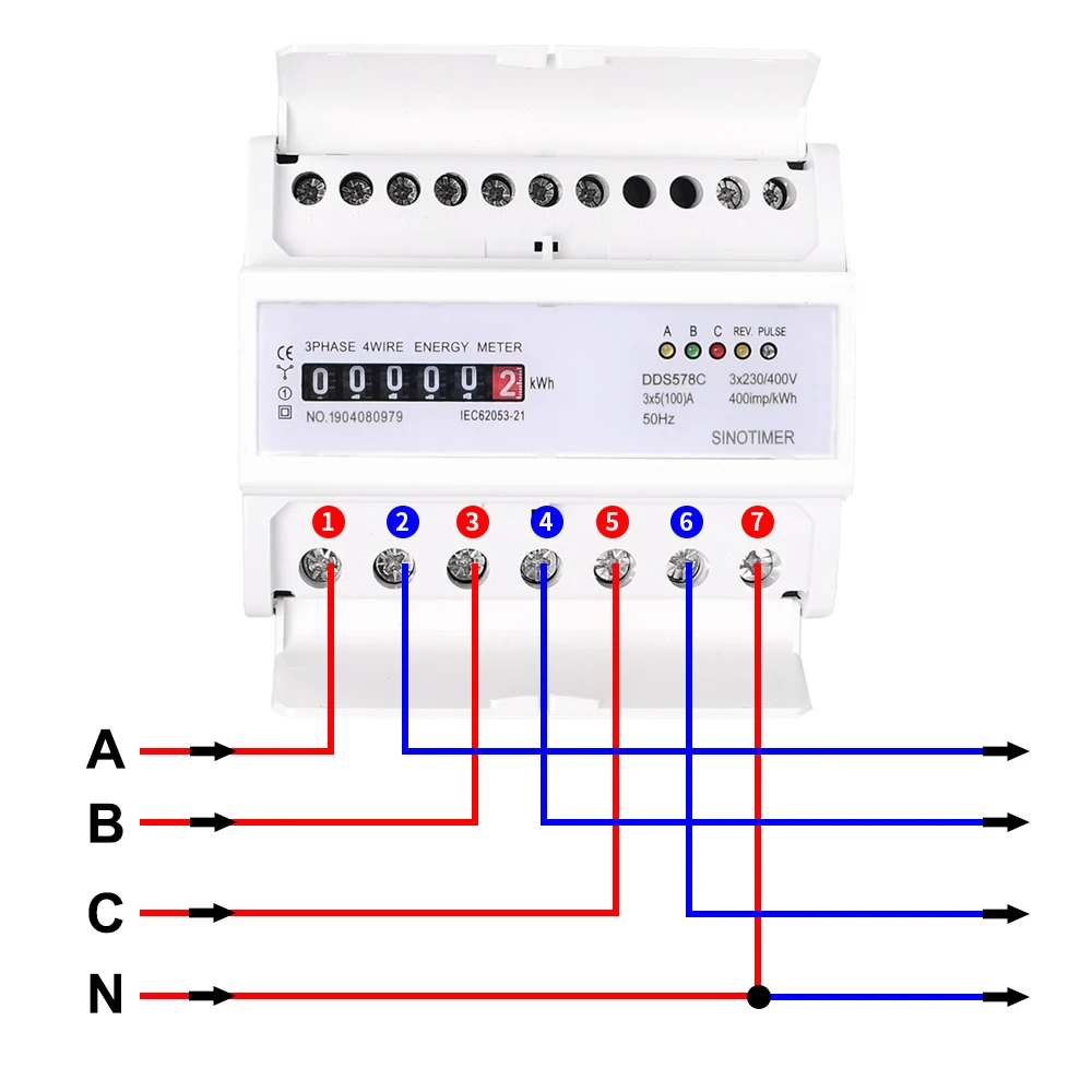 Durable Three Phase Analog Electronic Energy Counter Mechanical KWH Meter AC 380V 5-100A  DIN Rail Mounting