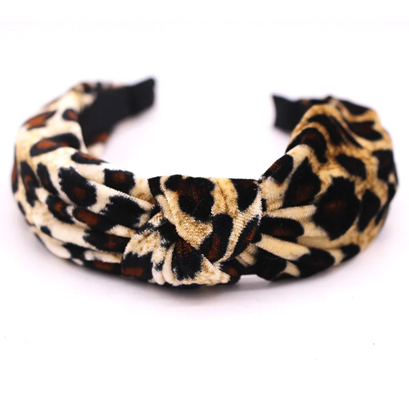 Bohemian Velvet Leopard Knot Hairband Ladies ethnic Geometric Leopard Pattern Knotted Hairband  customized Hair Accessories