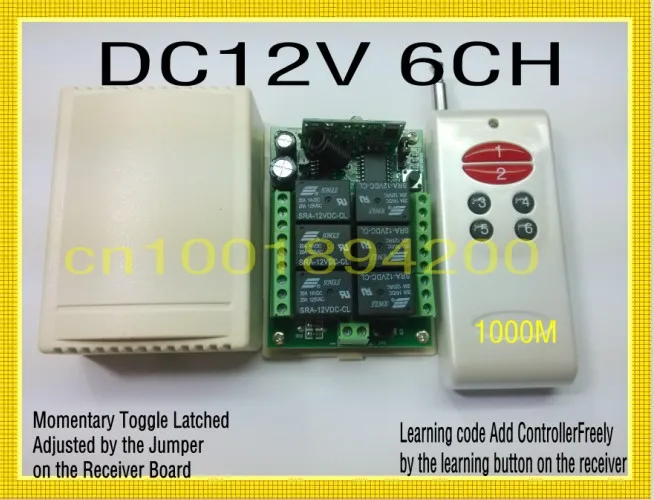 

DC12V 6CH Wireless Remote Control Switch System Latched/Momentary/Toggle Adjusted add controller by Learning Button 315/433MHZ