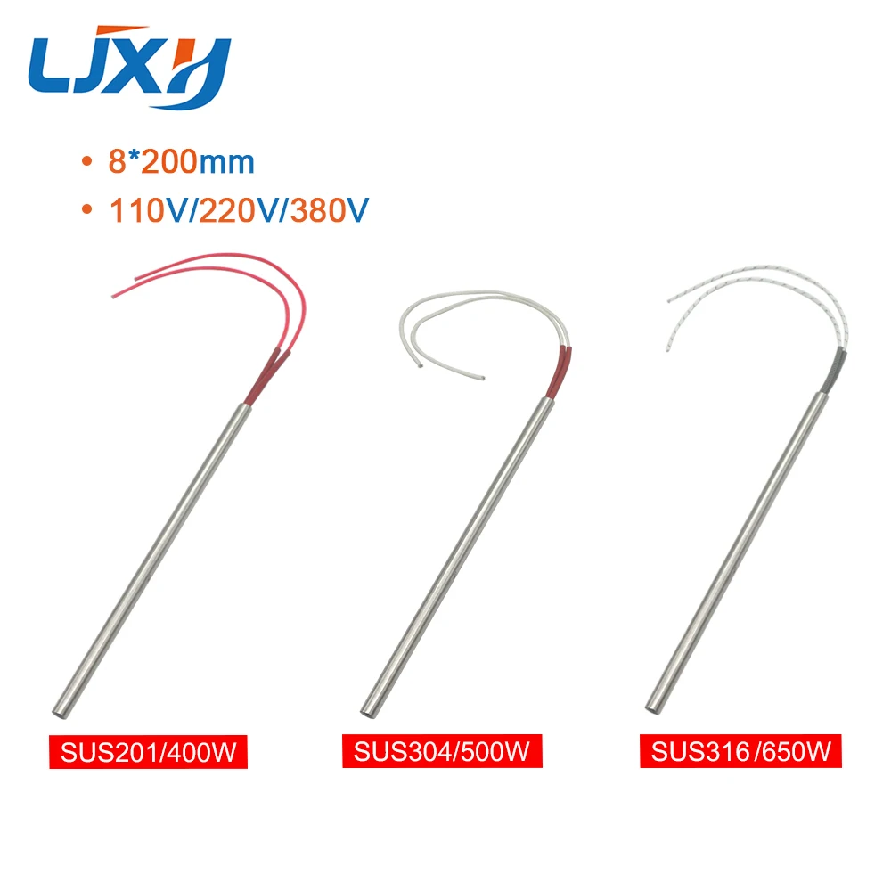 LJXH Cartridge Heater 500W/400W/650W 2pcs 8X200mm Heating Element for Water SUS201/304/316 Heating Tube 220V/110V/380V