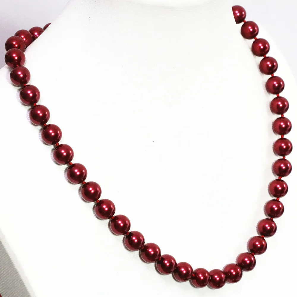 Charms dark red shell simulated-pearl beauty round beads 8,10,12,14mm chain necklace women jewelry B1481