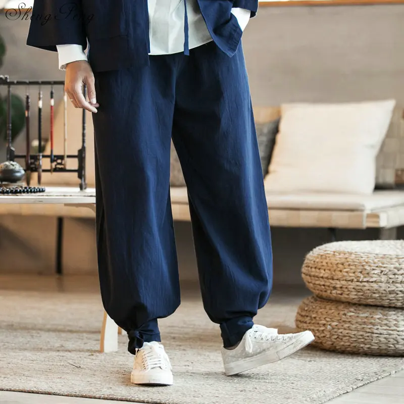 Wushu clothing linen trousers men costume oriental men pants linen traditional asian clothing men clothing 2019 Q785