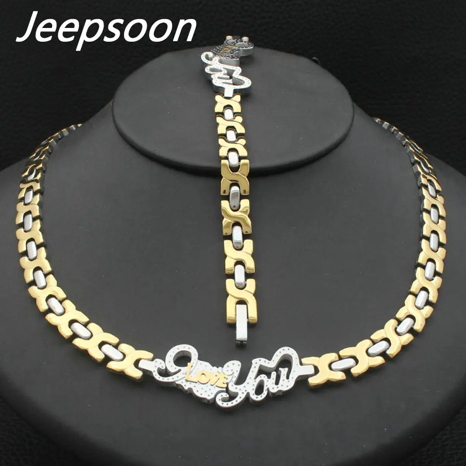 

Hot Sell Wholesale Newest Fashion Stainless Steel Metal Silver and gold color Heart Necklace And Bracelet Jewelry Set SFKJAVFI