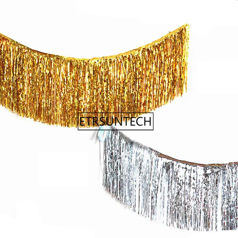 Gold Foil Fringe Curtain Tinsel String Shiny Shimmer Tassel Wedding Decoration Photo Booth Backdrop 35*120cm 50pcs