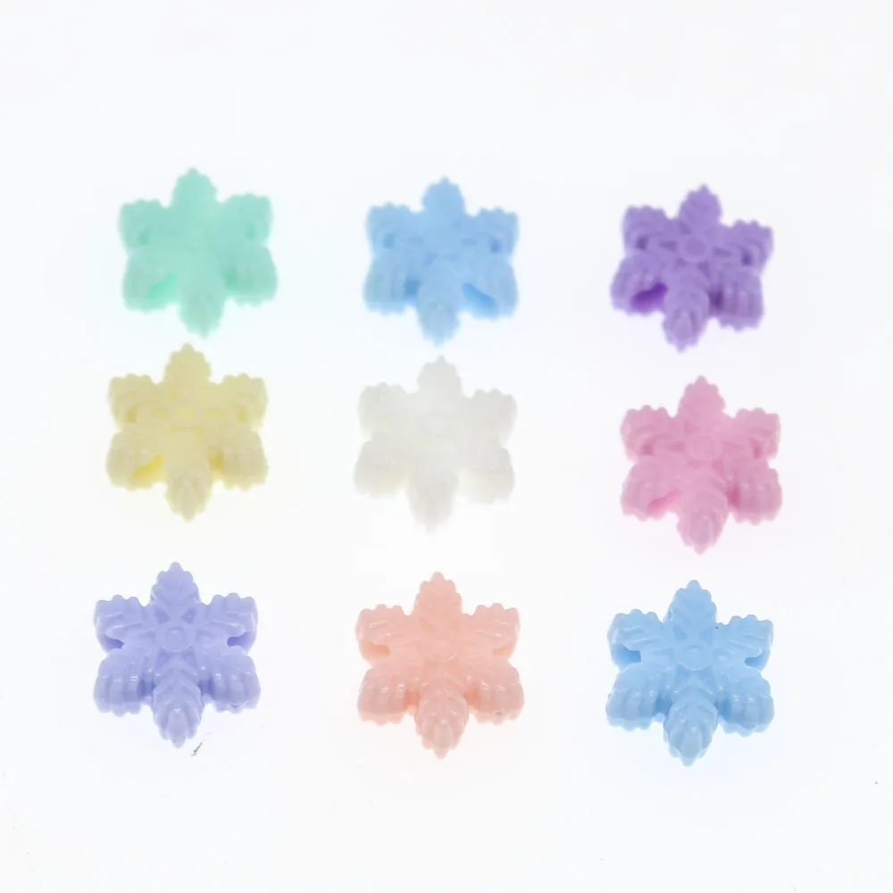 CHONGAI 100Pcs Candy Color Mixed Big Hole Snowflake Acrylic Charm Beads For Jewelry Making 15mm