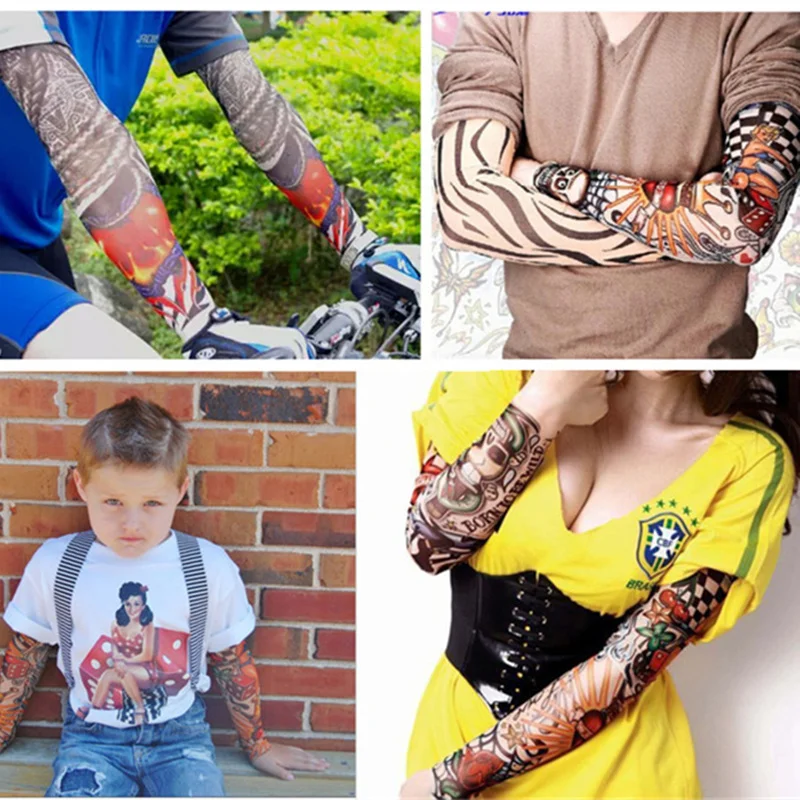 US Europe tattoo sleeves arm men women Punk Party Sunblock Cycling Excursion Pick Up Long Opera Gloves