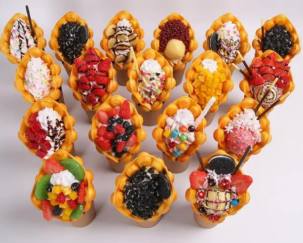 Hong Kong-style bubble egg waffle model;Fake ice cream egg ggettes puff waffle cake food model display DessertFruit Sample