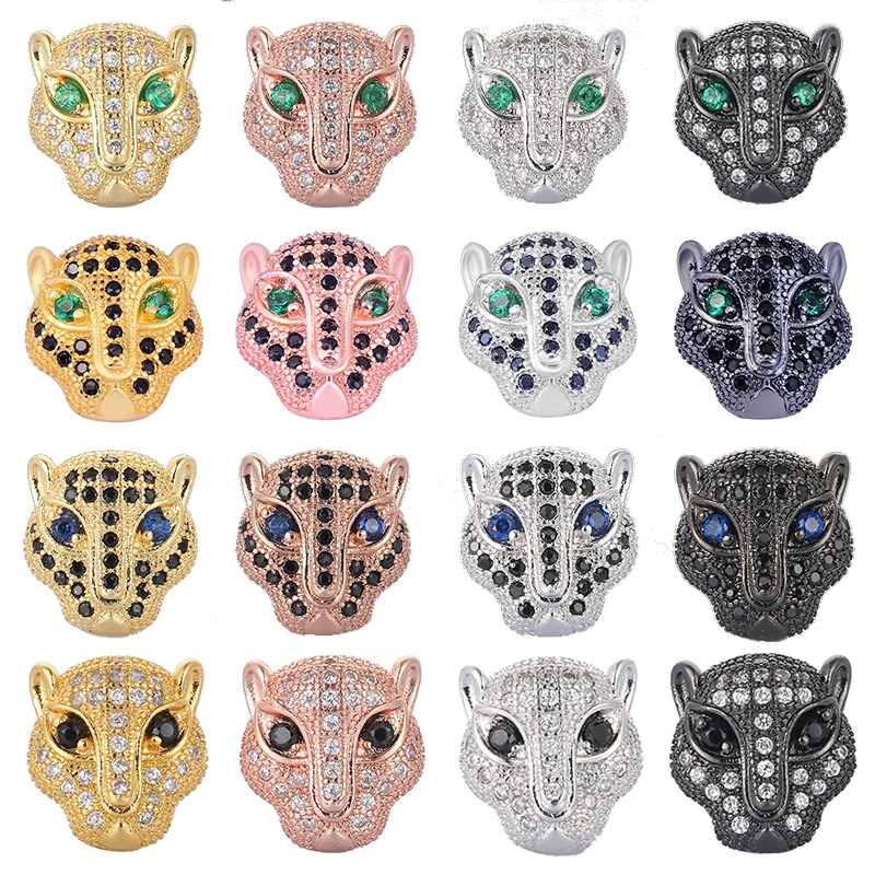 Juya 4 Pcs/Lot DIY Decoration Animal Charms Lion Panther Tiger Leopard Head Beads For Natural Stones Beadwork Jewelry Making