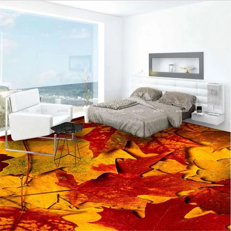 

beibehang Custom large frescoes autumn autumn leaves 3D fashion floor thickening waterproof pvc wear film